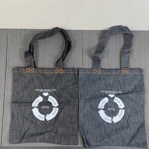 2 Nudie Jeans Denim Bags Black & Dark Blue Printed Dry Recycle Tote Shopping Bag